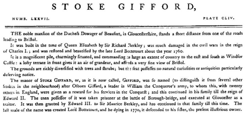photo of old description of Stoke Gifford