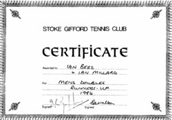 Stoke Gifford tennis club certificate