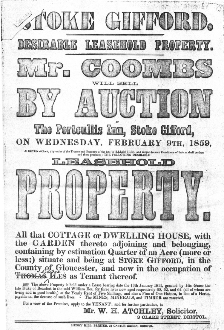 Advert for sale of portcullis inn 1859
