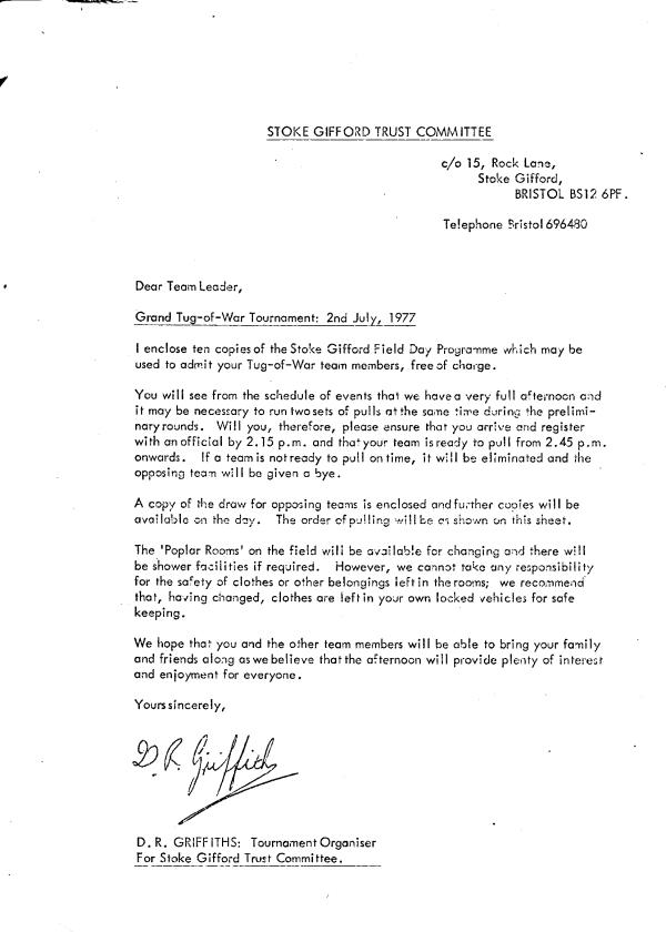 photo of letter from trust committee about field day 1977