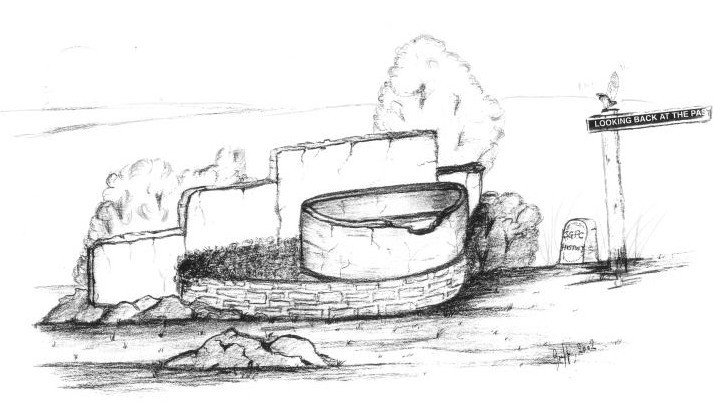 Sketch of proposed use of old stone pieces from the village